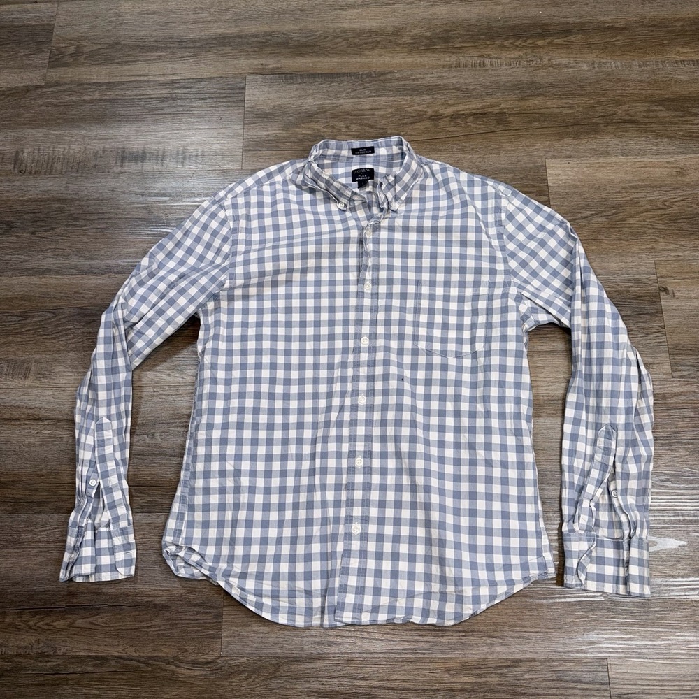 J. Crew Shirt Mens Large Button Down Long Sleeve Blue White Plaid Slim Untucked